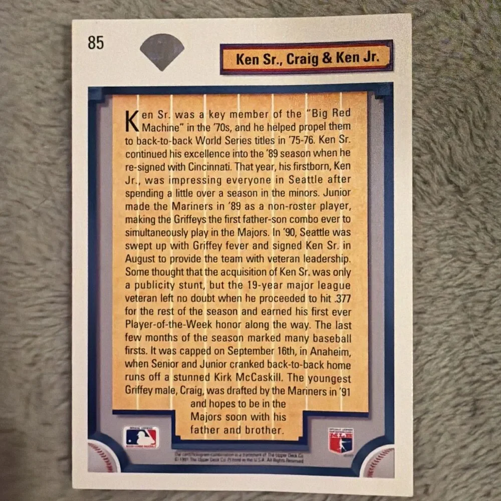 1992 Upper Deck - Bloodlines Ken Griffey Jr, Ken Griffey Sr., Craig Griffey #85